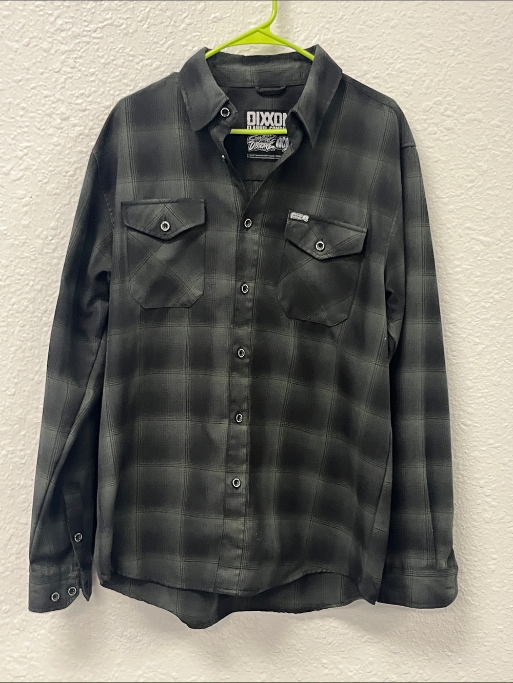 DIXXON “Something Obscene”Men's Black and Green Plaid Button-Down Shirt #1091